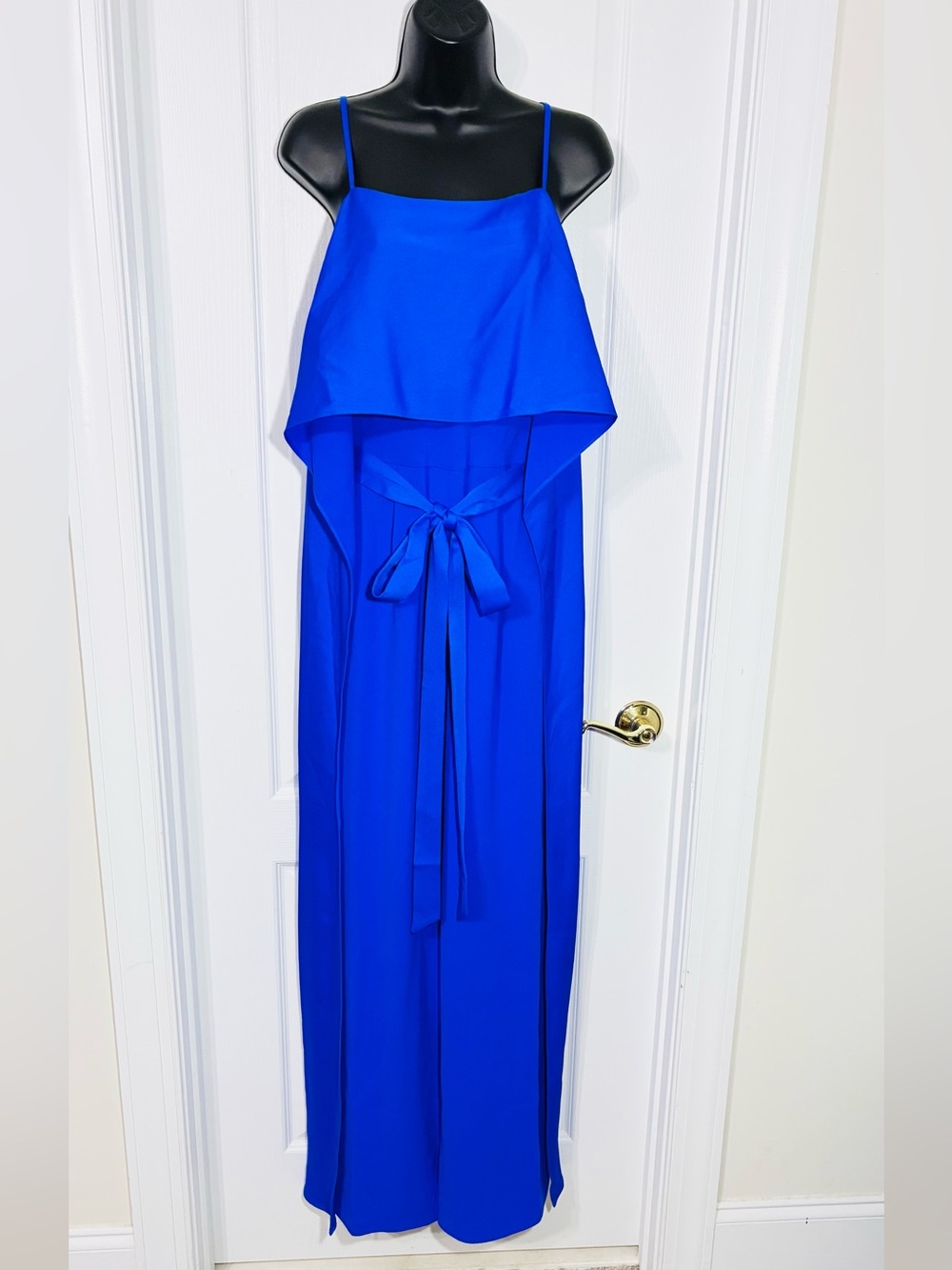 Black Halo EVE Flounce Overlay Wide Leg Belted Jumpsuit Cobalt Blue Size 4